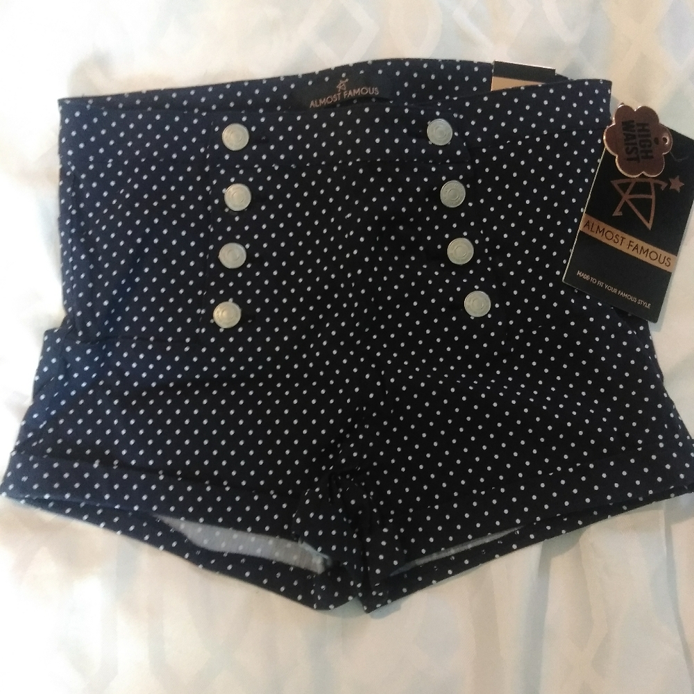 High waist Blue shorts with white polka dots